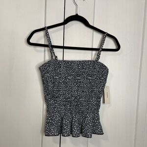 NWTs Geode Medium Navy and White Floral Smocked Swim top tankini